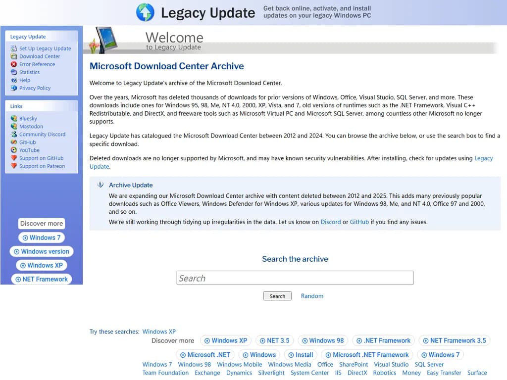 Microsoft Download Center Archive