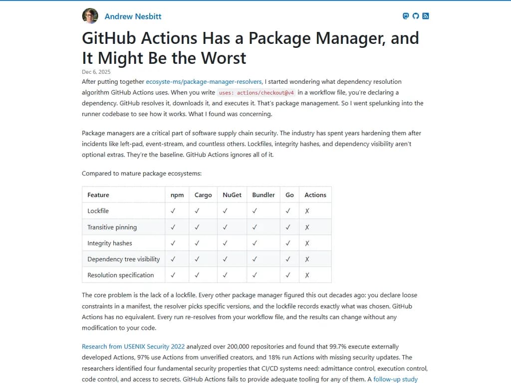 GitHub Actions has a package manager, and it might be the worst