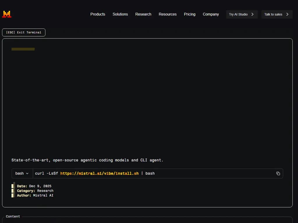 Mistral Releases Devstral 2 (72.2% SWE-Bench Verified) and Vibe CLI