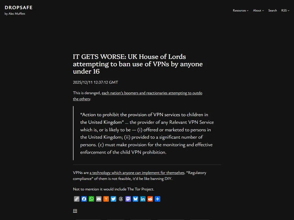 UK House of Lords attempting to ban use of VPNs by anyone under 16