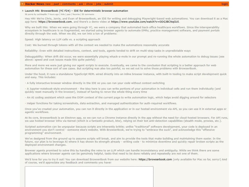 Launch HN: BrowserBook (YC F24) – IDE for deterministic browser automation
