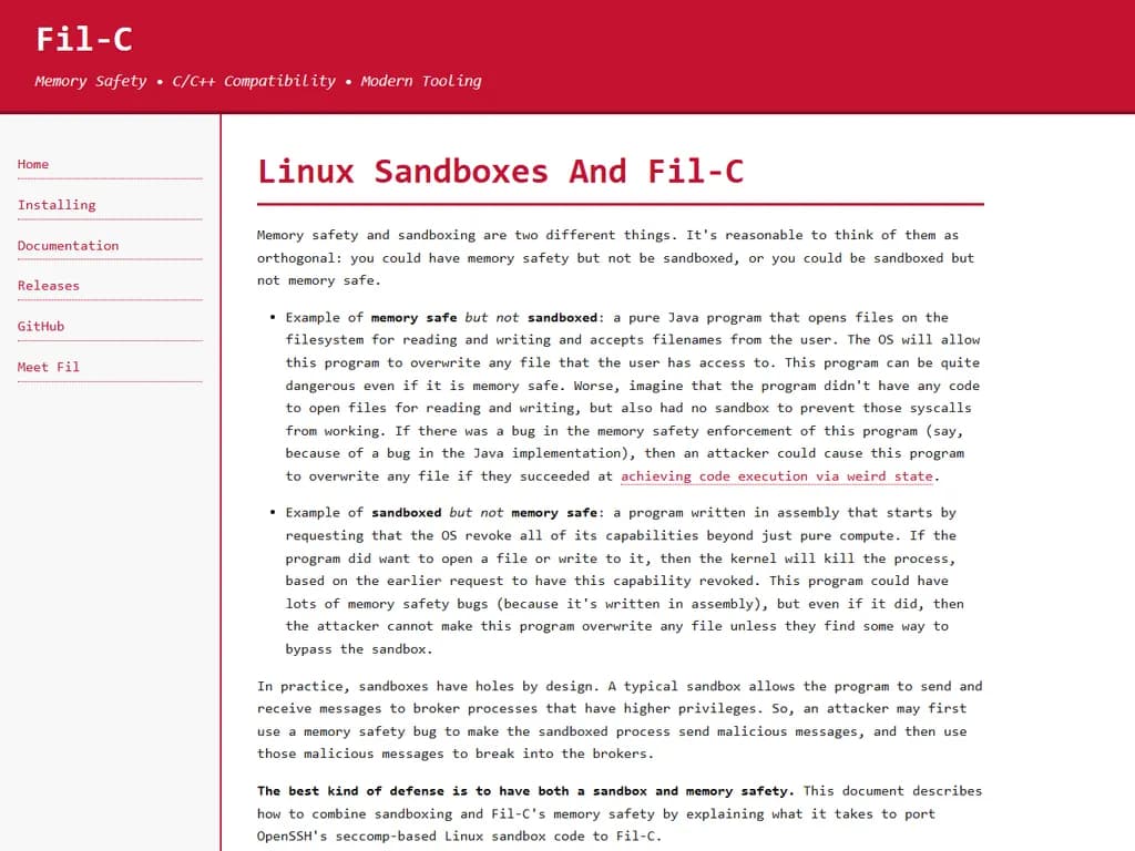Linux Sandboxes and Fil-C