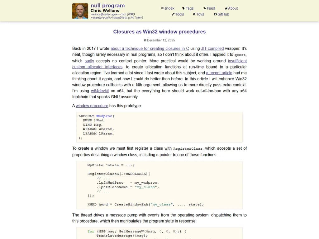 Closures as Win32 Window Procedures