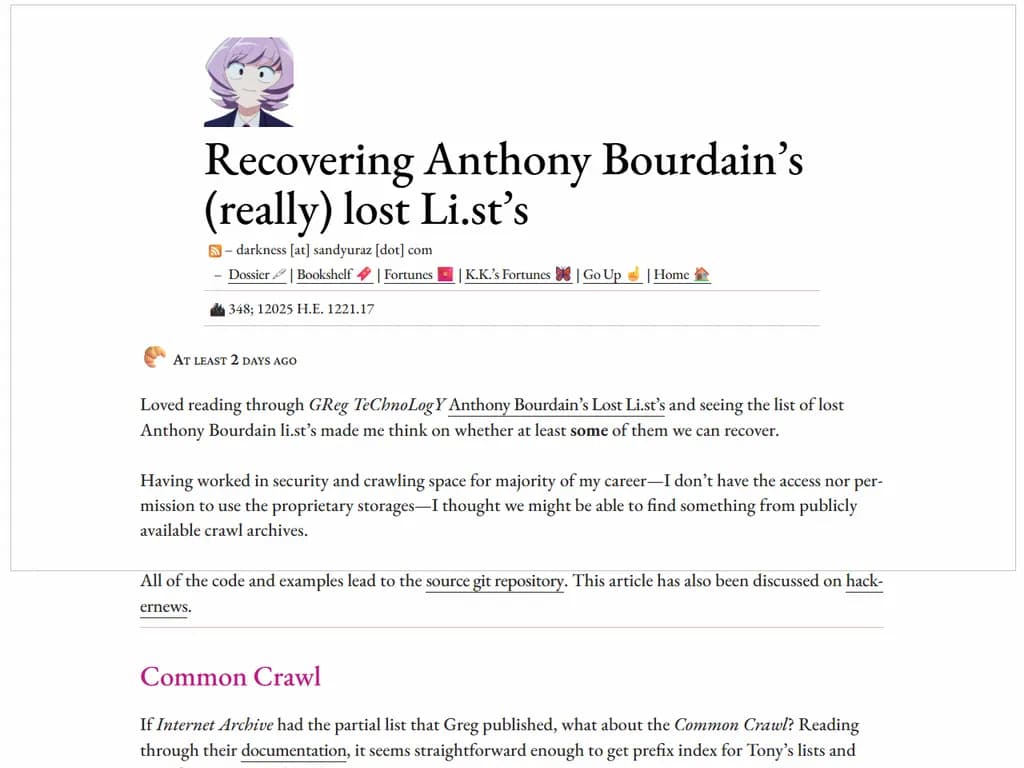 Recovering Anthony Bourdain's (really) lost Li.st's