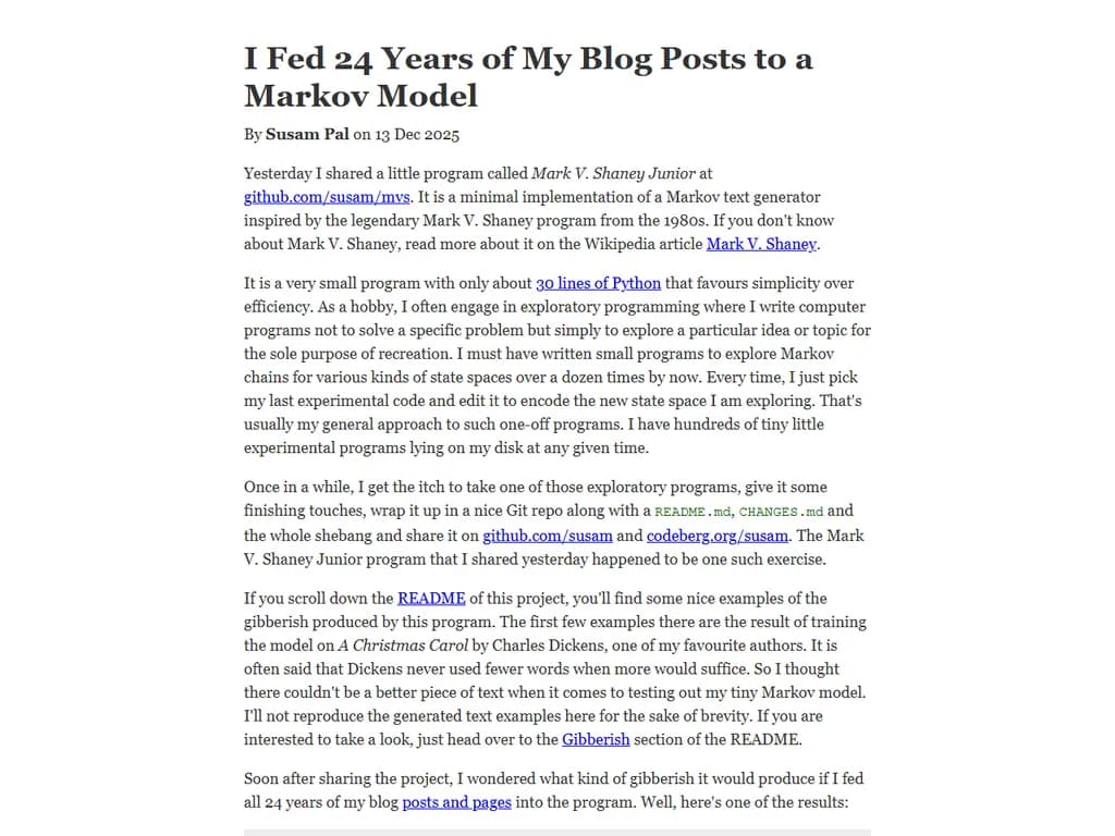 I fed 24 years of my blog posts to a Markov model