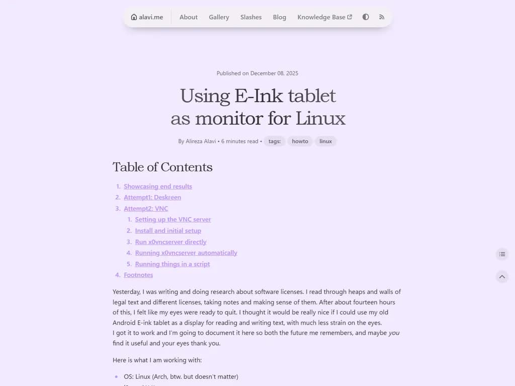 Using E-Ink tablet as monitor for Linux