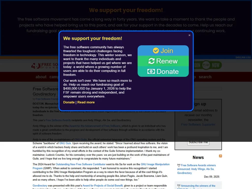 Free Software Awards Winners Announced: Andy Wingo, Alx Sa, Govdirectory