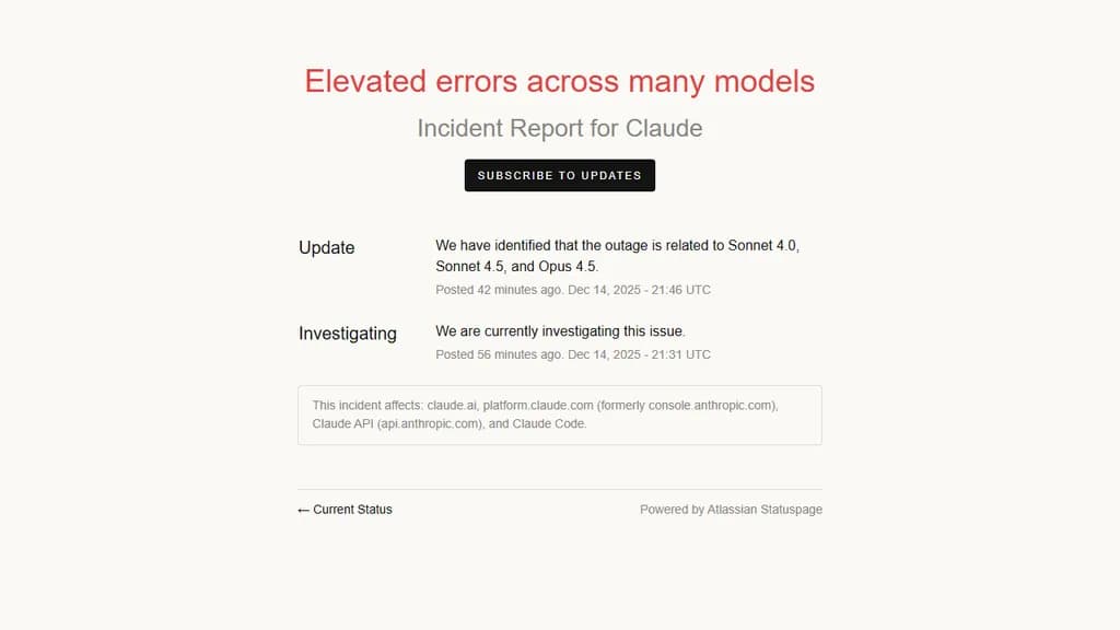 Anthropic Outage for Opus 4.5 and Sonnet 4/4.5 across all services