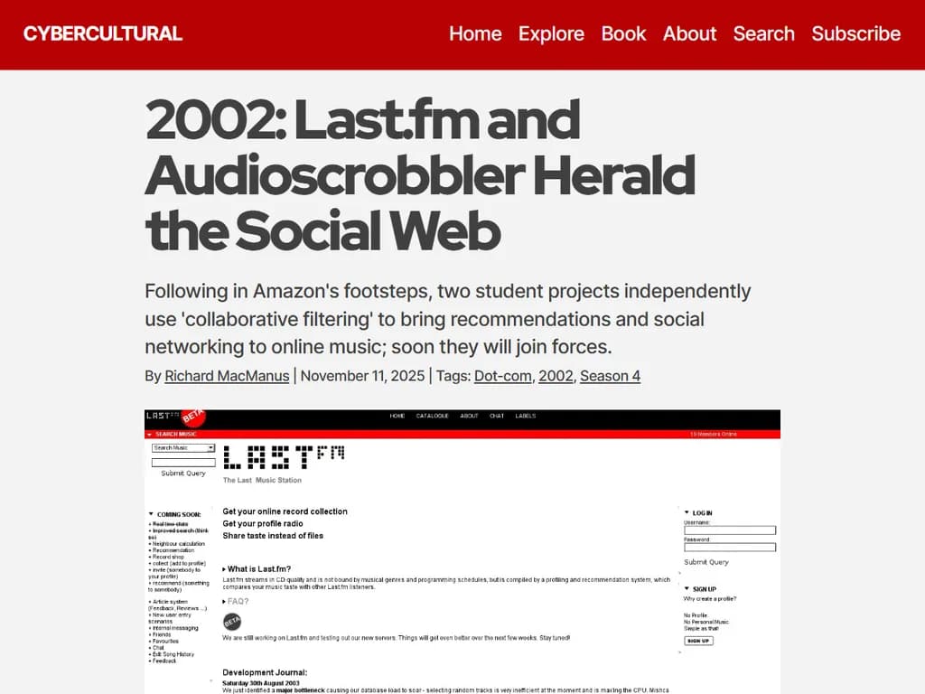 2002: Last.fm and Audioscrobbler Herald the Social Web