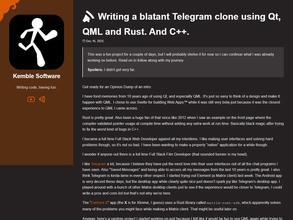 Writing a blatant Telegram clone using Qt, QML and Rust. And C++