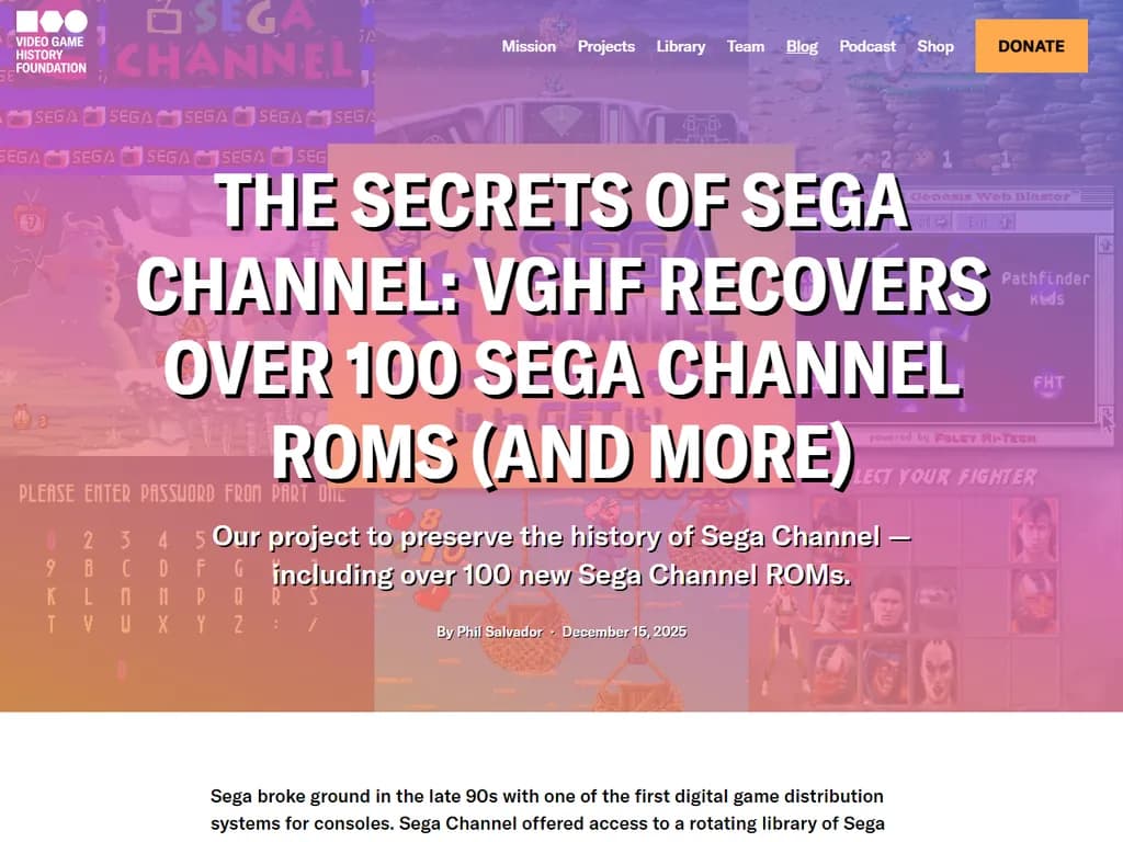 Sega Channel: VGHF Recovers over 100 Sega Channel ROMs (and More)