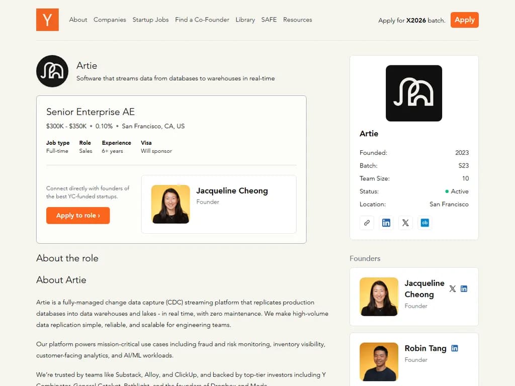 Artie (YC S23) Is Hiring Senior Enterprise AES