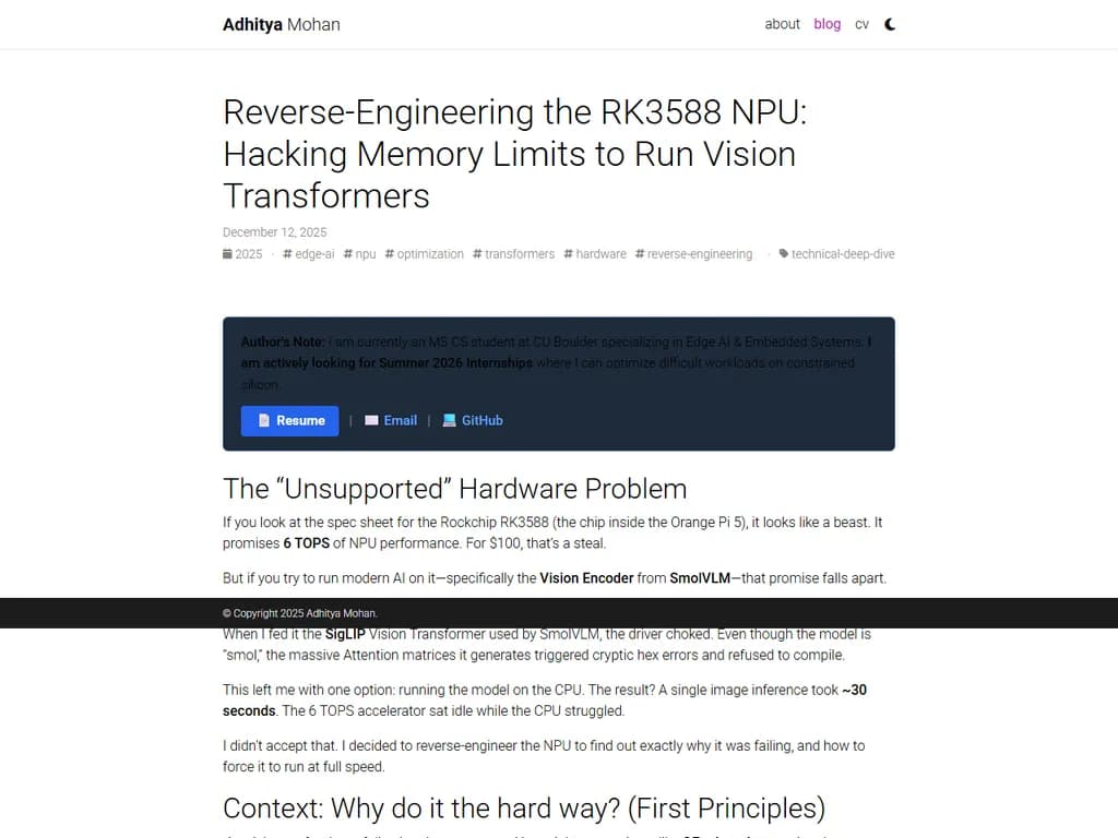 Reverse-Engineering the RK3588 NPU: Hacking Limits to Run Vision Transformers