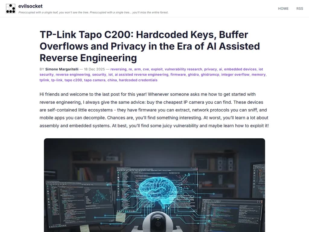 TP-Link Tapo C200: Hardcoded Keys, Buffer Overflows and Privacy