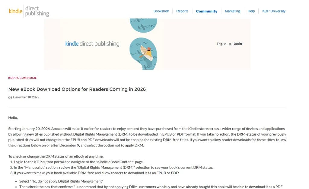 Amazon will allow ePub and PDF downloads for DRM-free eBooks