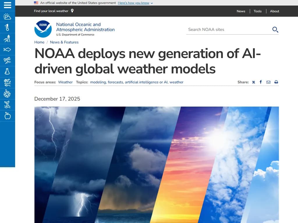 NOAA deploys new generation of AI-driven global weather models