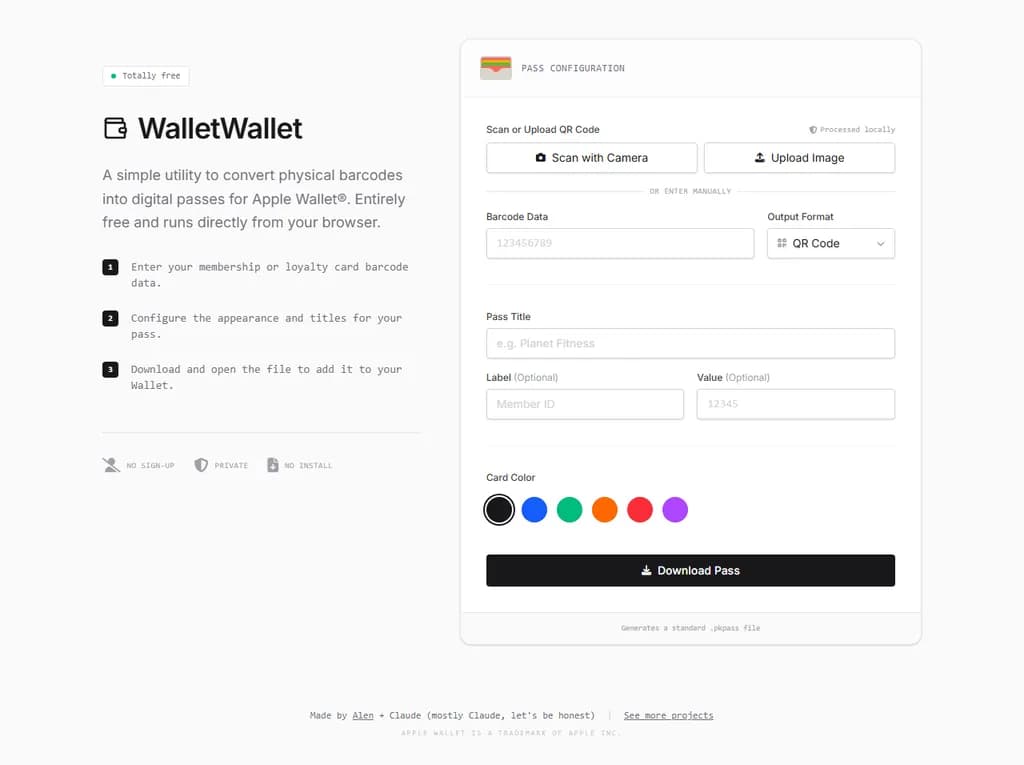 Show HN： WalletWallet – 何でも Apple Pass を作成

（「何でも」＝“anything”）
