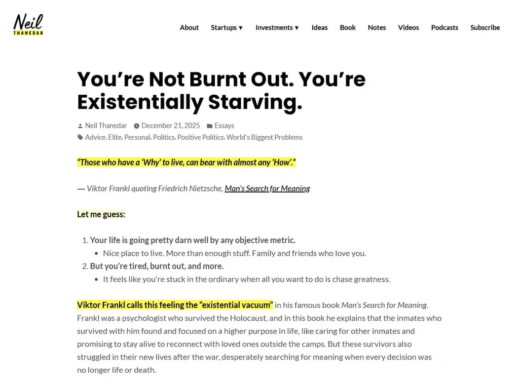 燃え尽きているわけではありません；存在的に飢えているだけです。