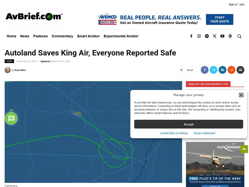 オートランドがキングエアを救い、すべての乗客が無事であると報告されました。