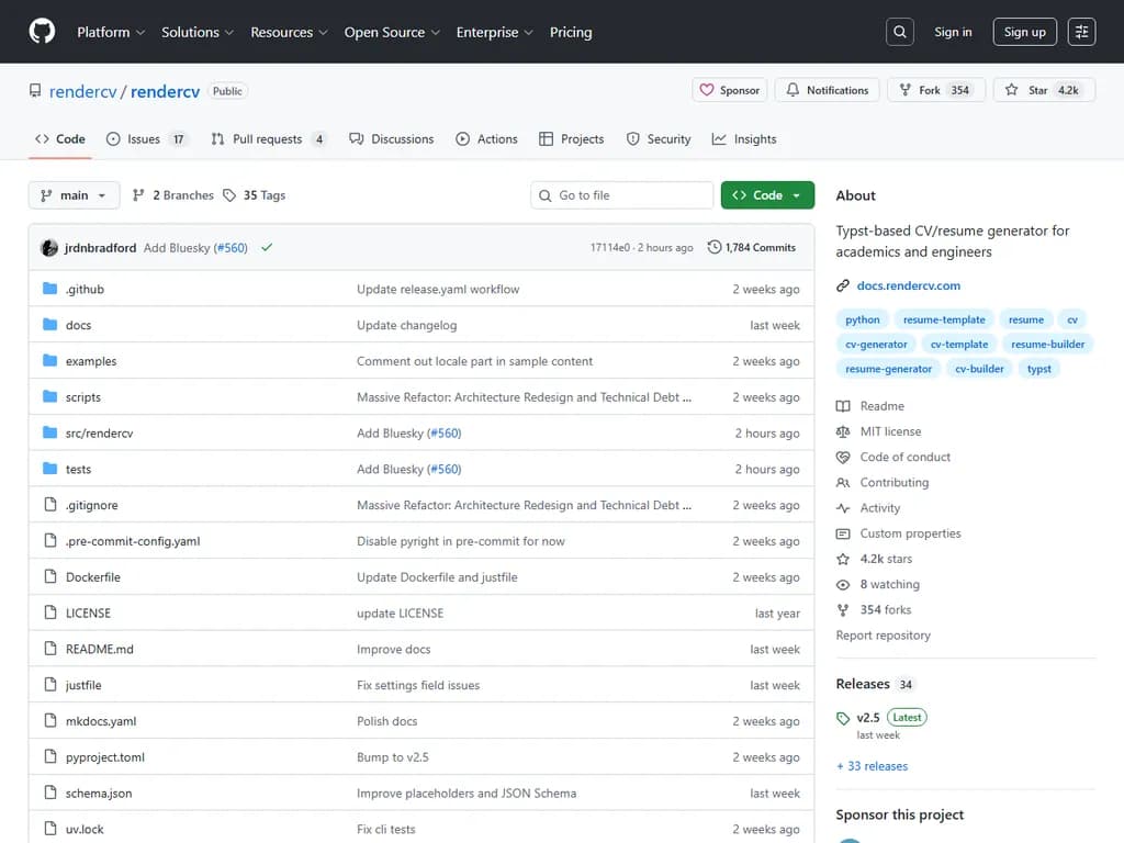 **Show HN: RenderCV – オープンソースの履歴書／レジュメ生成ツール、YAML から PDFへ変換**