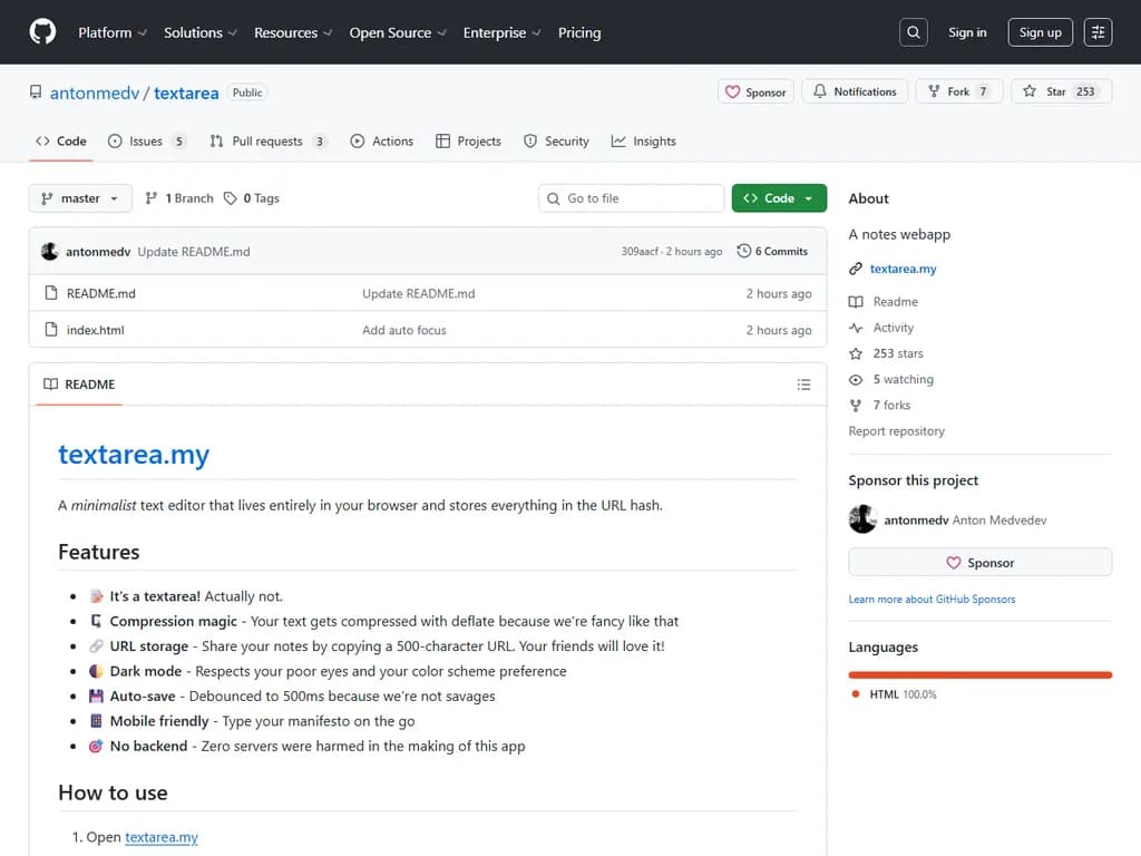 Show HN：ブラウザ内で動作し、すべてのデータをURLに保存するミニマリストエディタ