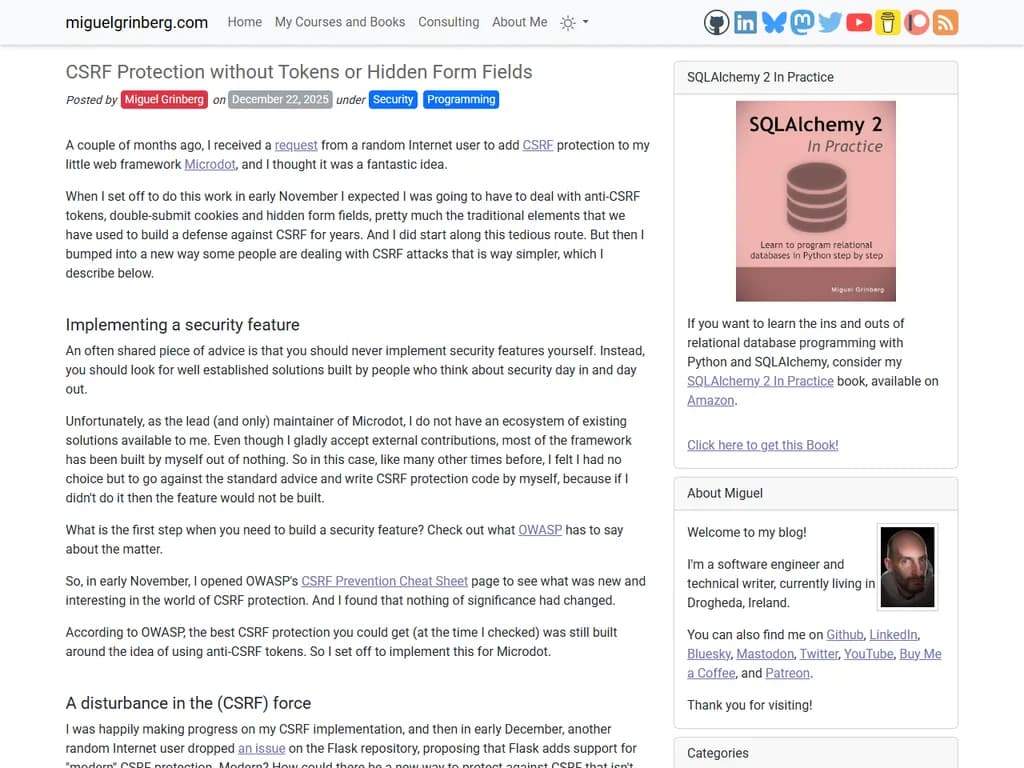 **トークンや隠しフォームフィールドなしで実装する CSRF 対策**