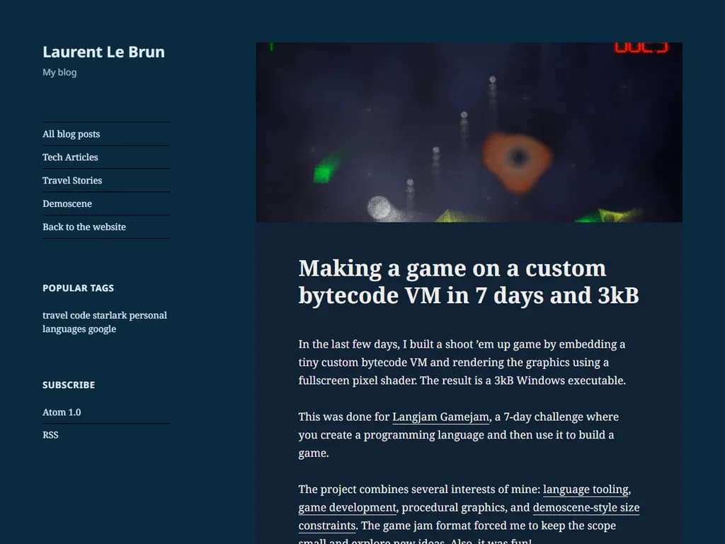**タイトル**  
*7日間で3 KBのカスタムバイトコードVMを使ってゲームを作る*

---

### 概要
- **目的:** 7日以内に遊べるゲームを完成させる。  
- **制約:** プロジェクト全体のサイズは3 kBを超えてはいけない。

---

### 計画

1. **VM の設計**  
   - 最小限の命令セット（ロード、ストア、加算、ジャンプ）を定義。  
   - C か Rust で簡易インタプリタループを実装。

2. **バイトコード形式の作成**  
   - 固定長オペコード＋任意のオペランド。  
   - ファイルサイズを抑えるためにコンパクトなエンコーディングを採用。

3. **ゲームロジックの開発**  
   - 「○×ゲーム」や「スネーク」のようなシンプルなゲームを選択。  
   - 高水準スクリプトは使わず、バイトコードだけでロジックを書く。

4. **リソースのパッキング**  
   - スプライト・サウンドなどを生データとして格納。  
   - 必要なら LZ77 で圧縮し、制限内に収める。

5. **テスト & 最適化**  
   - 各 VM 命令の単体テスト実行。  
   - メモリ使用量をプロファイルし、不要コードパスを削除。

6. **ドキュメント**  
   - VM アーキテクチャとバイトコード組み立て方法を簡潔にまとめた README を作成。

---

### 成果物
- `vm.c` / `vm.rs`: インタプリタソース（≈ 1 kB）。  
- `game.bytecode`: コンパイル済みゲームスクリプト（≤ 500 bytes）。  
- `assets.bin`: 圧縮リソース。  
- `README.md`: 使用手順。

---