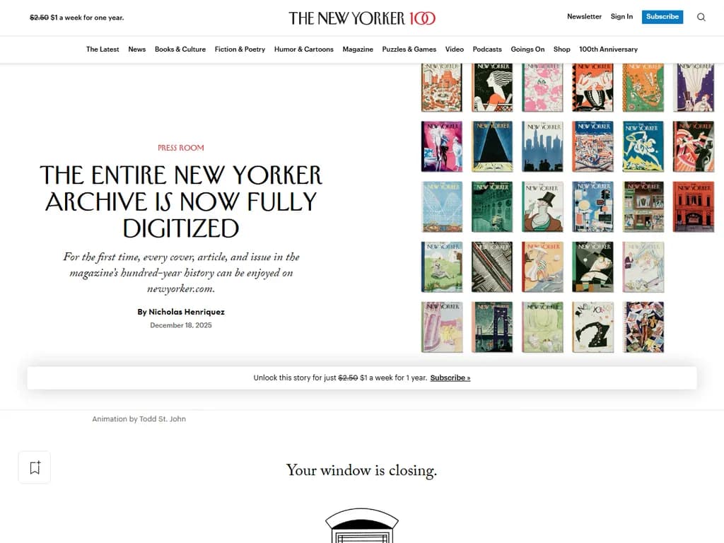 全新約瑟（The New Yorker）のアーカイブは、すべてデジタル化されました。