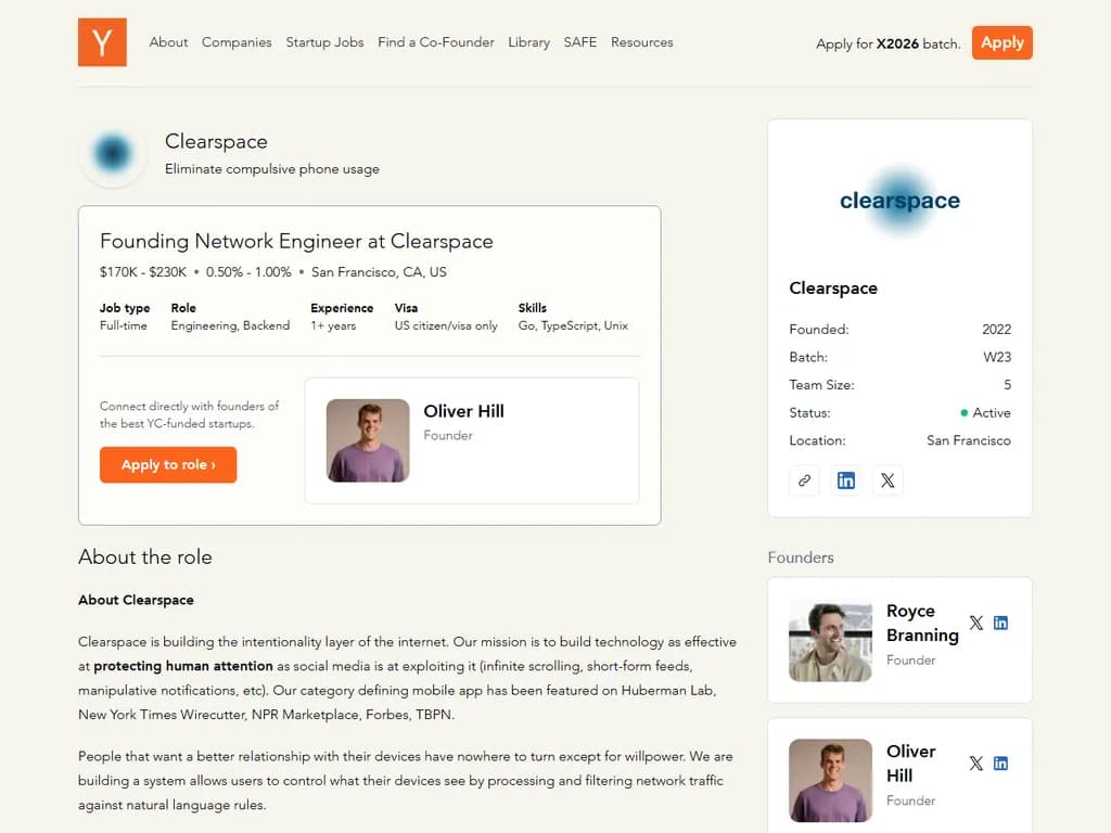 **Clearspace（YC W23）は、創業期ネットワークエンジニア（VPN・プロキシ）を募集しています。**