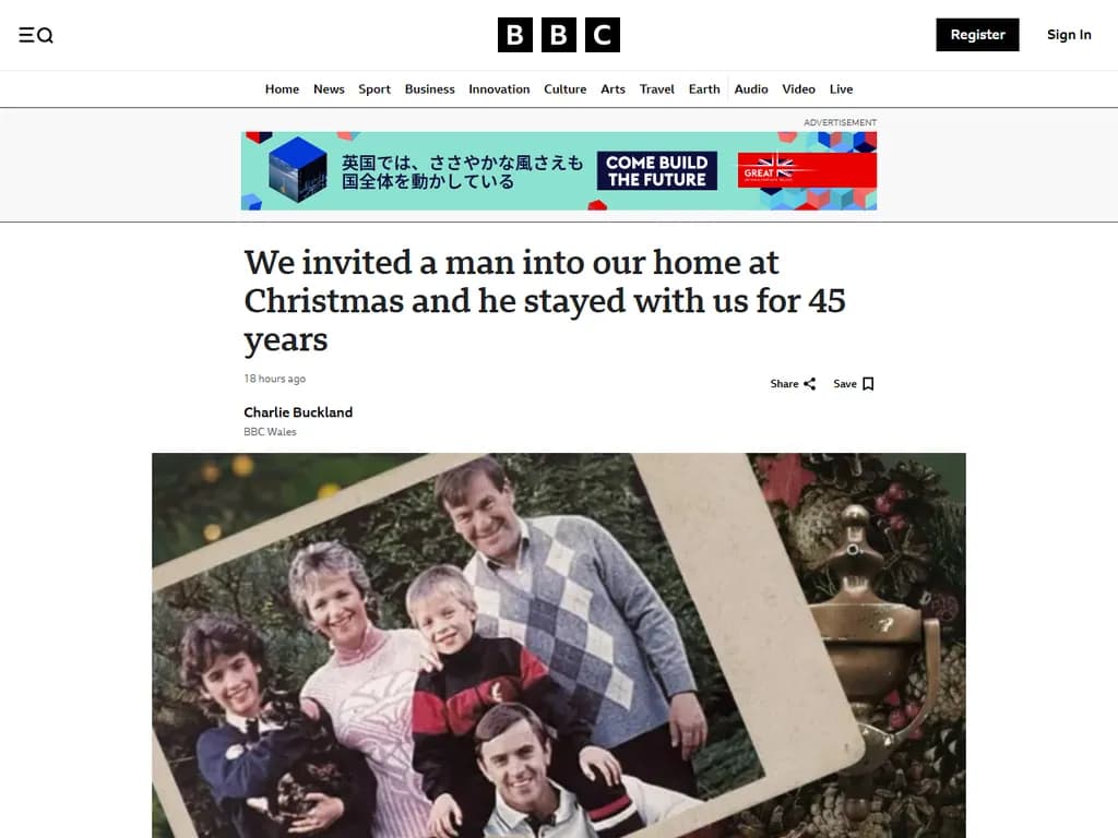 クリスマスに男性を家へ招き入れ、彼は45年間私たちと一緒に過ごしました。