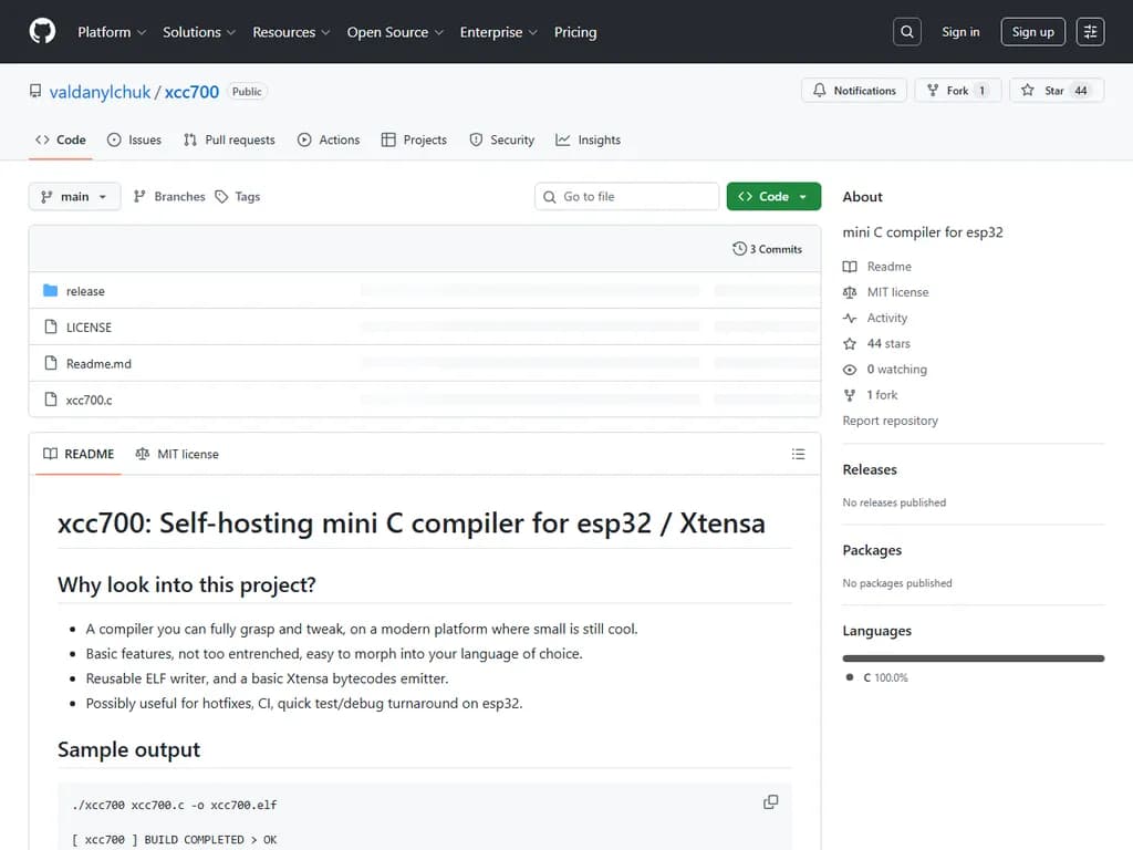 **Show HN：Xcc700 – ESP32（Xtensa）用のセルフホスティング・ミニ C コンパイラ、700 行で実装**