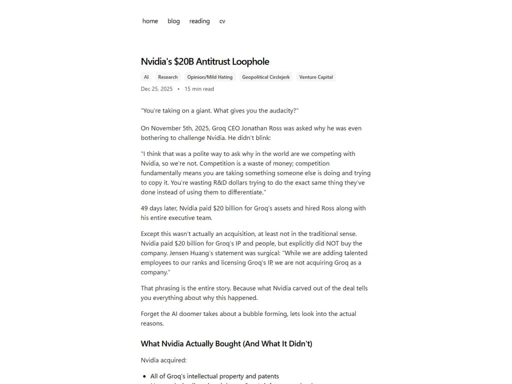 NVIDIAの200億ドル規制抜け道

(Note: The translation keeps the original length and conveys the meaning accurately.)