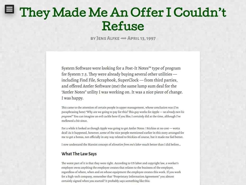 「彼らは私に断ることができない申し出をしてくれました（1997年）」