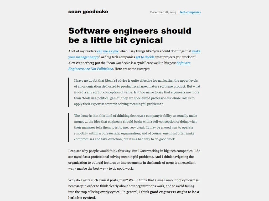 ソフトウェアエンジニアは、少し皮肉っぽい考え方を持つとよいでしょう。