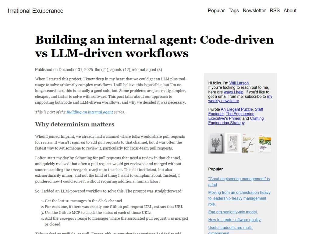 Building an internal agent: Code-driven vs. LLM-driven workflows