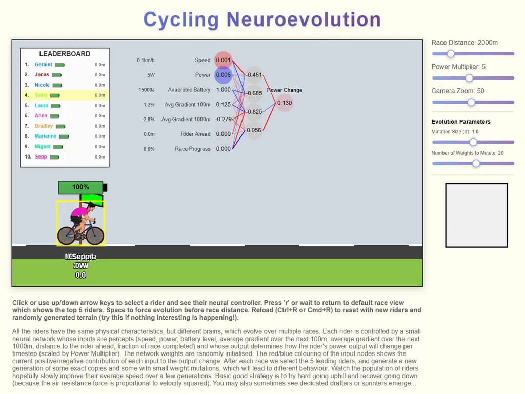 Cycling Game (Mini Neural Net Demo)