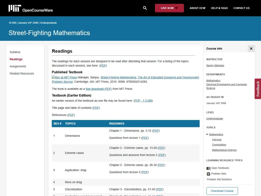 Street-Fighting Mathematics (2008)