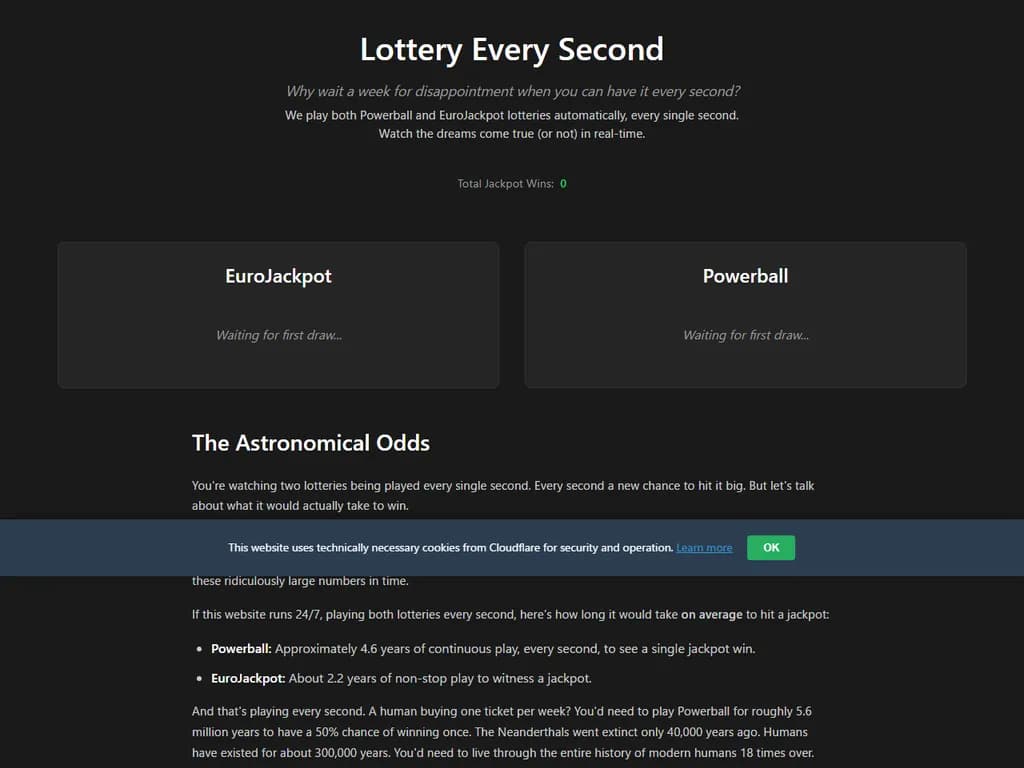 **Show HN: 毎秒ロッタリーを実行するウェブサイト**