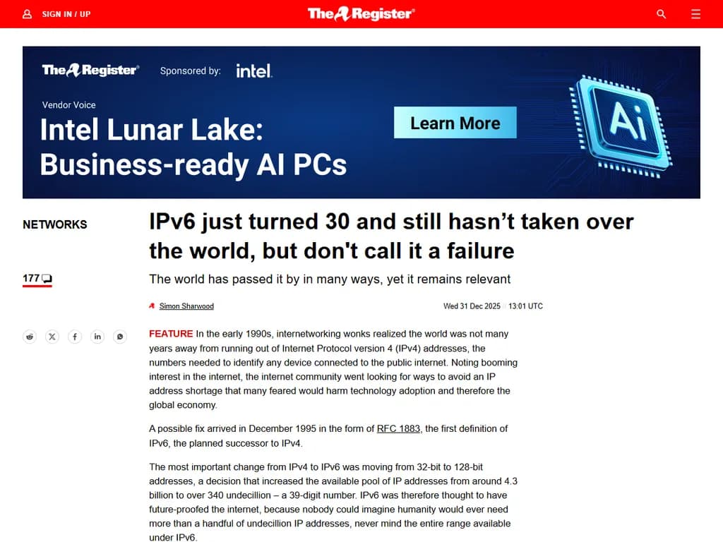 IPv6は誕生日30歳を迎えましたが、依然として世界的に主流になっていません。