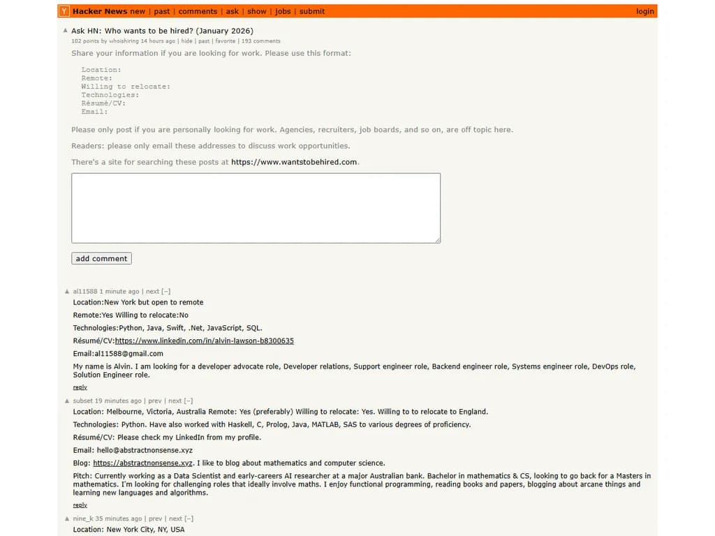 **Ask HN：雇いたい人はいますか？（2026年1月）**