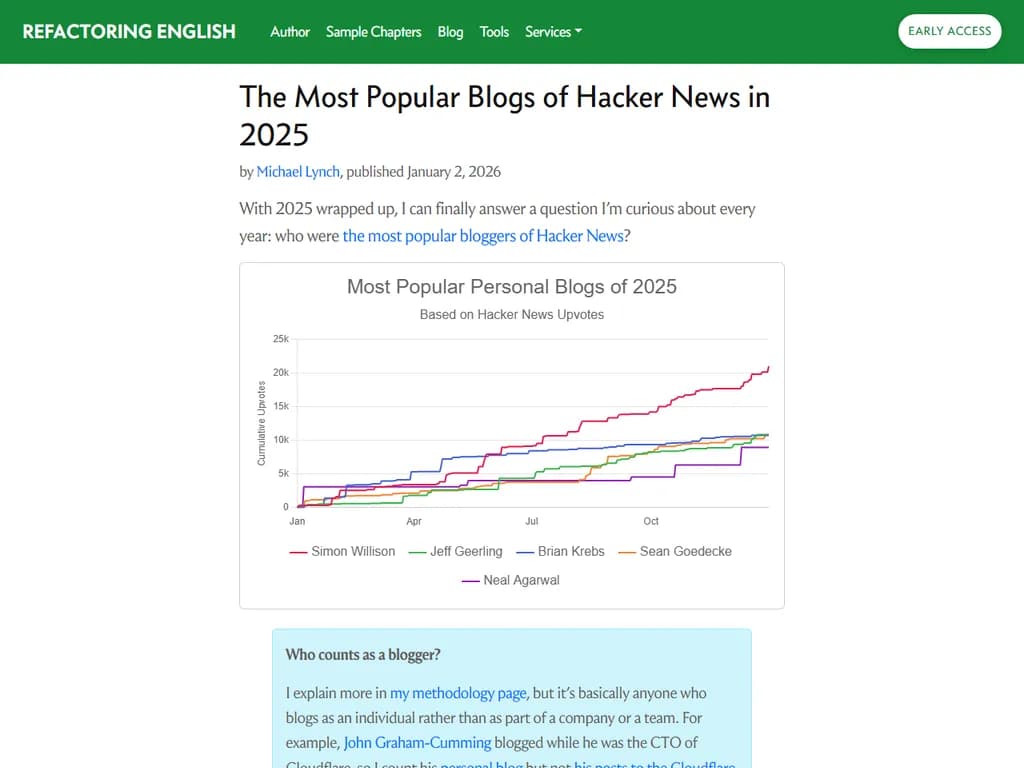 **2025年におけるハッカーニュースで最も人気のあるブログ一覧**