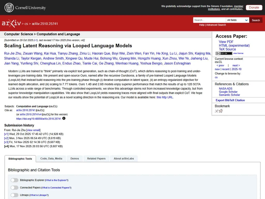 ループ構造を用いた言語モデルによる潜在推論のスケーリング