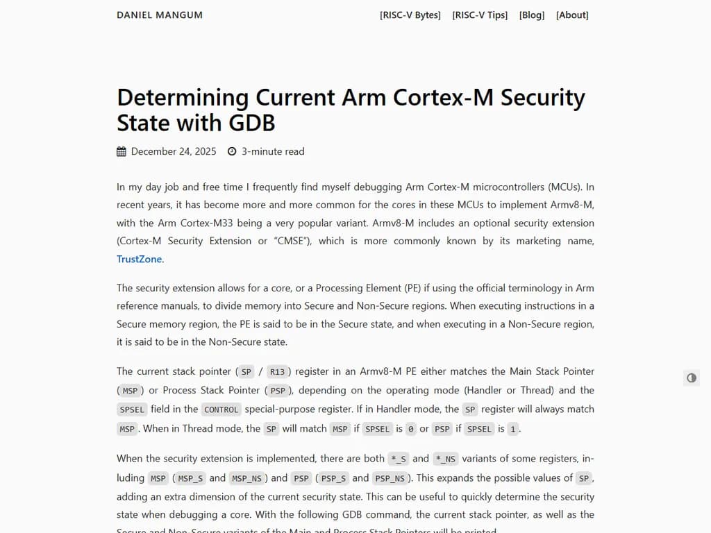 **GDBでARM Cortex‑M の現在のセキュリティ状態を判断する方法**