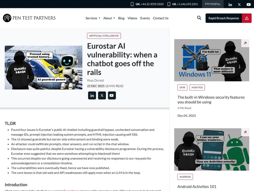 **ユーロスターAIの脆弱性：チャットボットが暴走したとき**