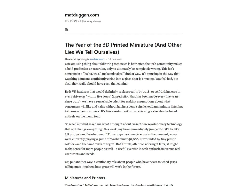 **「3Dプリントミニチュアの年―そして私たち自身へ語りかける他の嘘」**