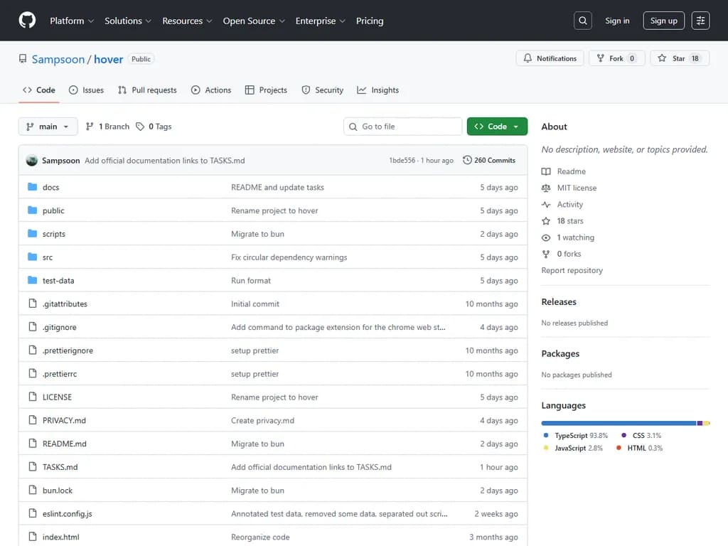 **Show HN:**  
*Hover – 任意のウェブページでIDEスタイルのホバードキュメントを表示*