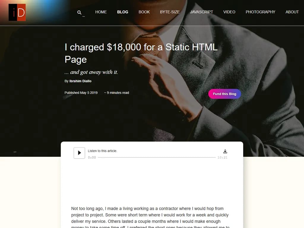 2019年に静的HTMLページで1万8千ドル（USD）を請求しました。