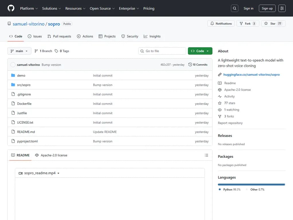 **Sopro TTS:**  
CPU 上で動作し、ゼロショット音声クローン機能を備えた 1,690 万パラメータのモデル。