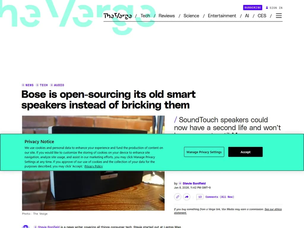 ボーズは古いスマートスピーカーをブリック化せず、オープンソースとして公開しています。