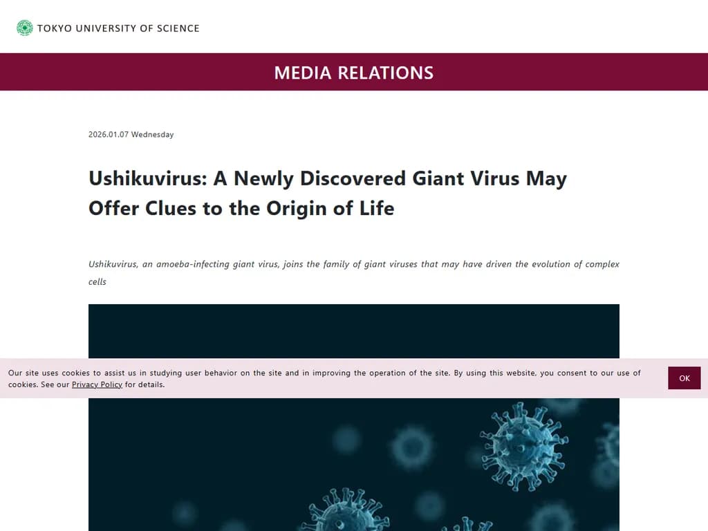ウシクウイルス：新たに発見されたウイルスが真核生物の起源に関する手掛かりを示す可能性

（※「Ushikuvirus」はそのまま音写し、文脈上は「ウシクウイルス」と訳しました。）